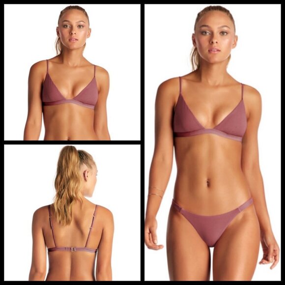 💕VITAMIN A💕 Rose Rib Moss Bikini Top ~ Ribbed Textured Dusty Rose 12 D XL NWOT - Picture 2 of 16